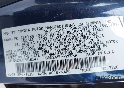 2005 Toyota Tacoma Base V6 from USA, damaged, VIN 5TELU42N05Z018541